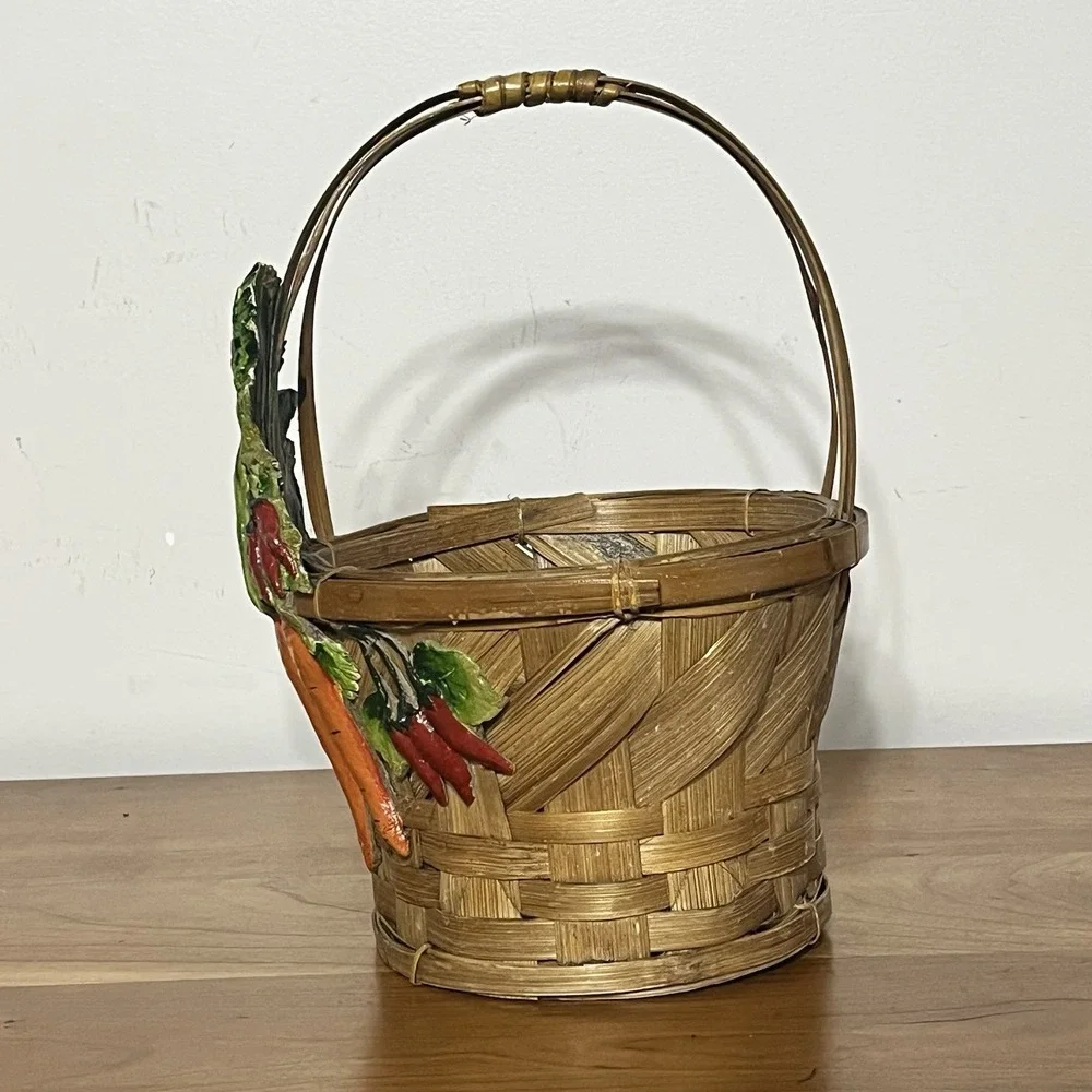 Vintage Woven Style Basket Decorative‎ Ceramic Vegetable Accents Farmhouse Decor